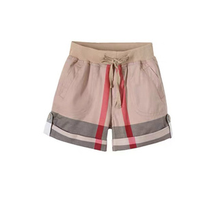 男女童夏季短裤2023新款伯米吉童装卡其色格纹英伦风薄款五分裤子