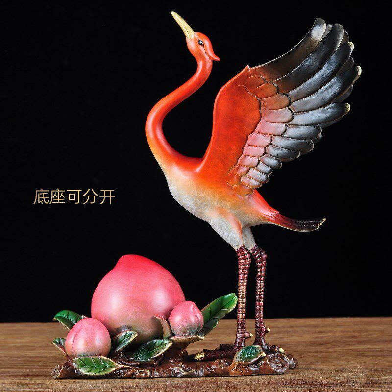 彩铜鹤摆件福寿延年寿桃摆件松鹤客厅摆设送老人长辈生日祝寿礼物