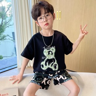 亲子睡衣夏款纯棉质中大儿童家居服男童夏季短袖男孩薄款2024新款