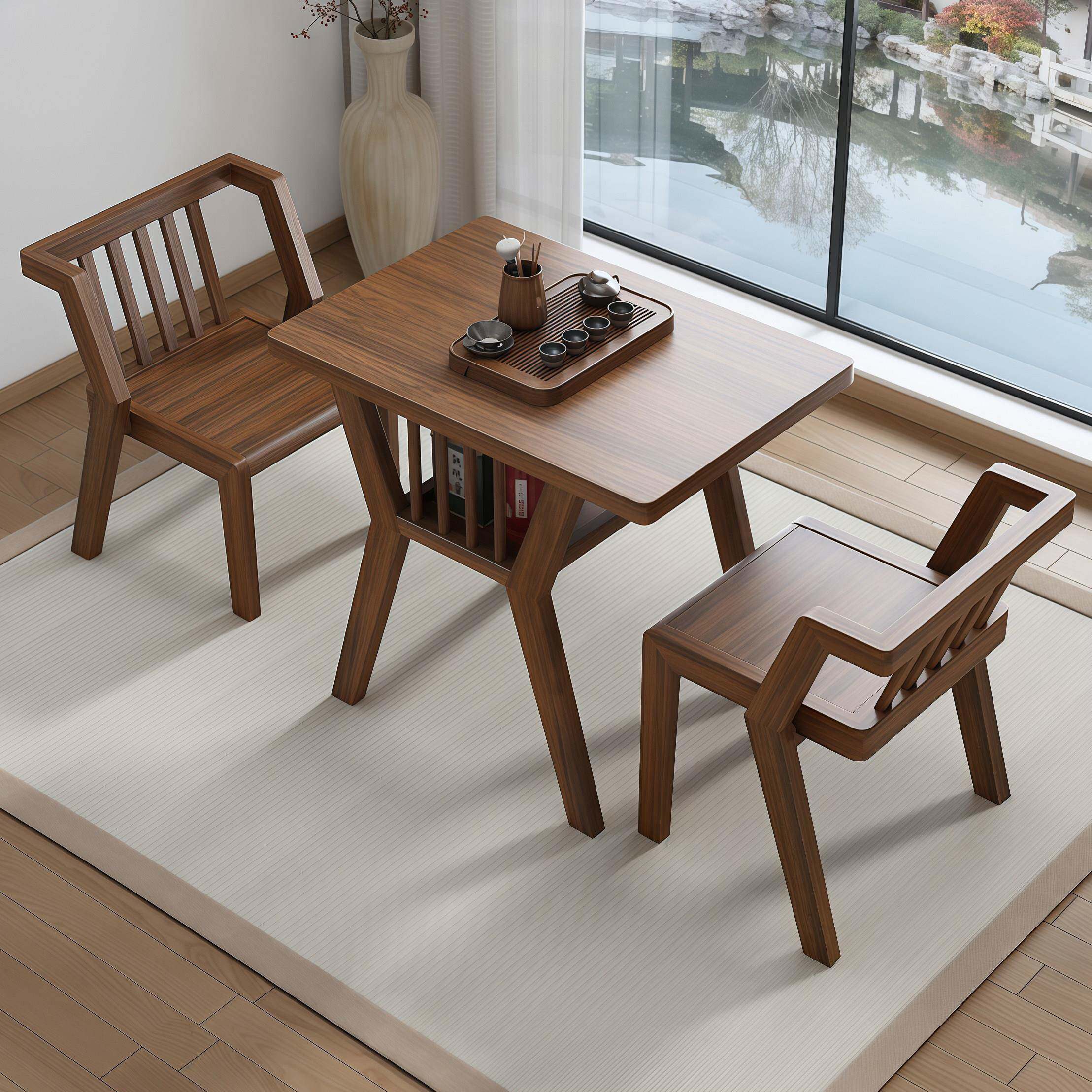 乌金木阳台小桌椅休闲椅三件套看书网红组合小户型一桌两椅茶桌椅