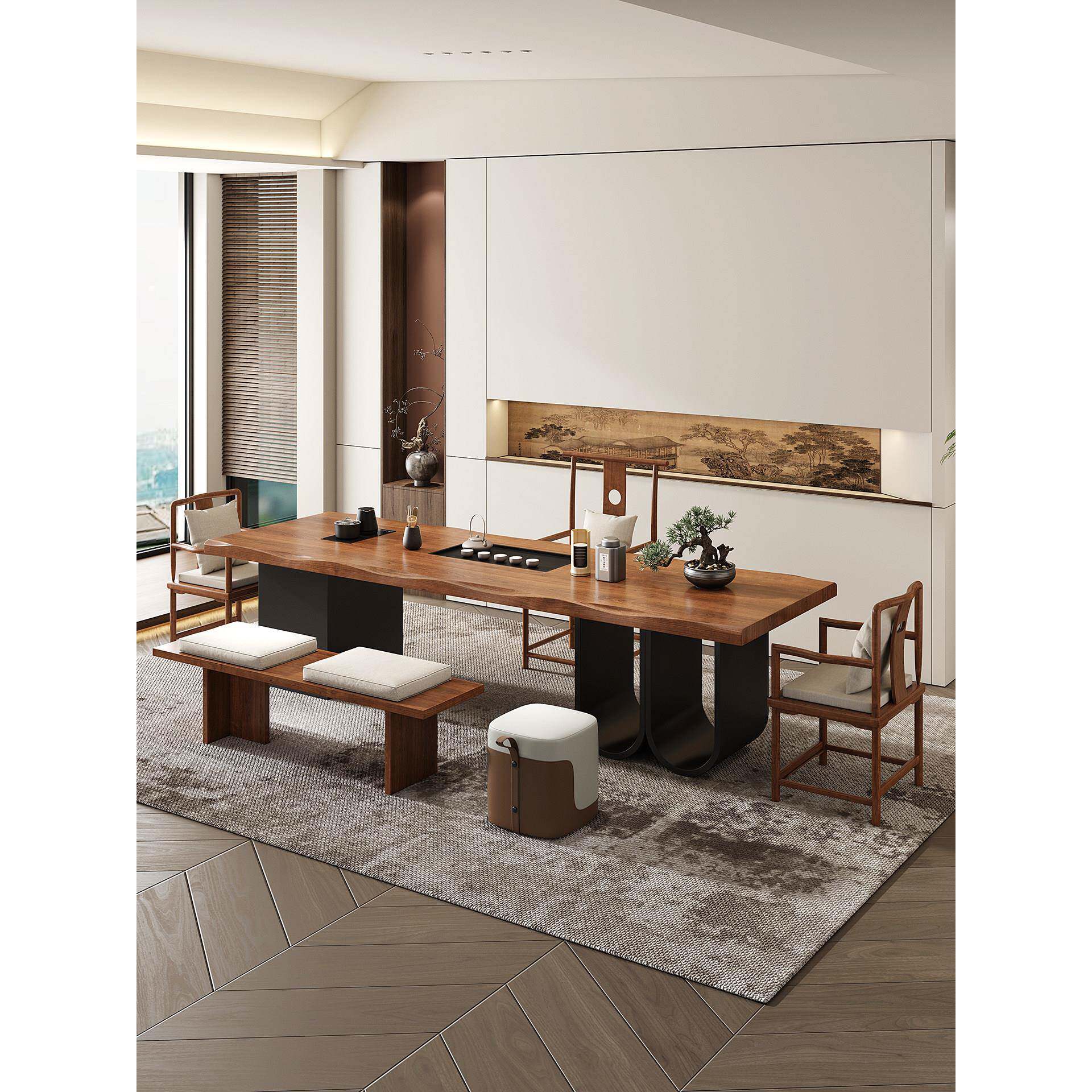 新中式实木茶桌茶台2025新款高端办公室烧水壶一体嵌入式泡茶桌椅