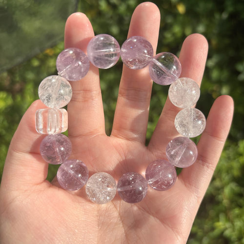 【薰衣草紫水晶+彩虹白阿塞】方糖款卡13-14天然水晶手串S156