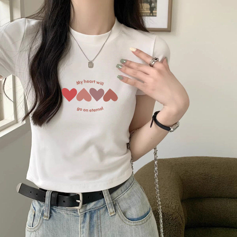 纯棉短袖t恤女2026新款夏季设计感小众短款上衣修身正肩显瘦半袖