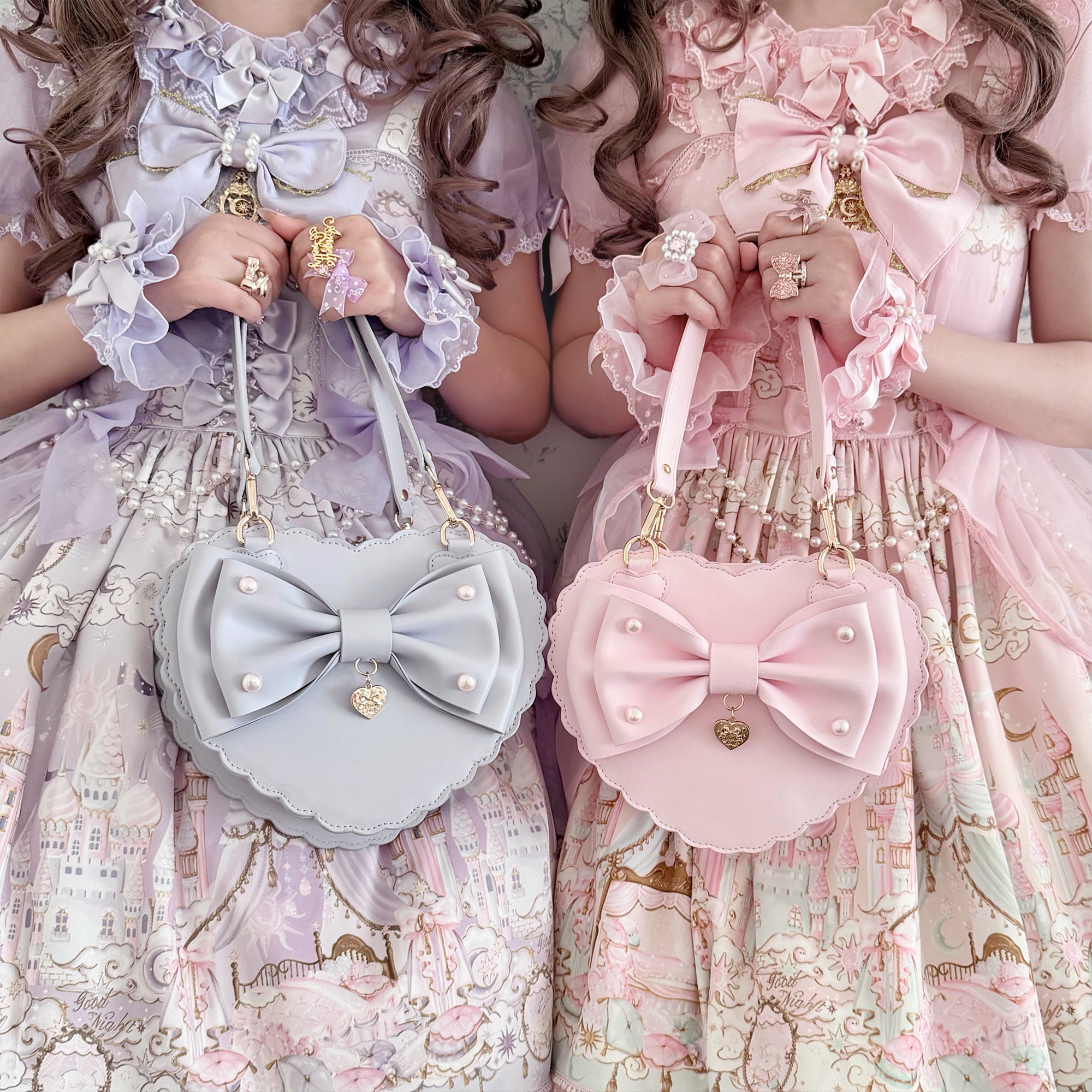 【定金】绵羊泡芙原创珍珠糖心包lolita蝴蝶结珍珠花边甜娘爱心包