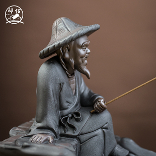 创意中式陶瓷香插香座姜太公钓鱼办公室茶道禅意工艺品香薰炉摆件