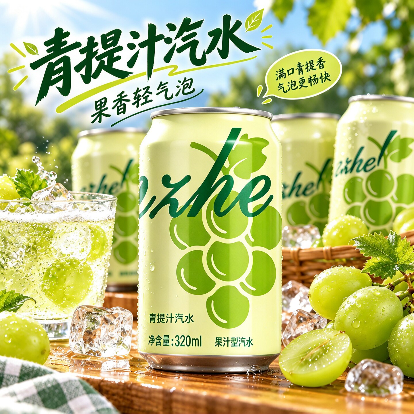 青提汁汽水320ML/罐0卡0脂劲爽解腻泡沫箱装聚餐聚会年货常备