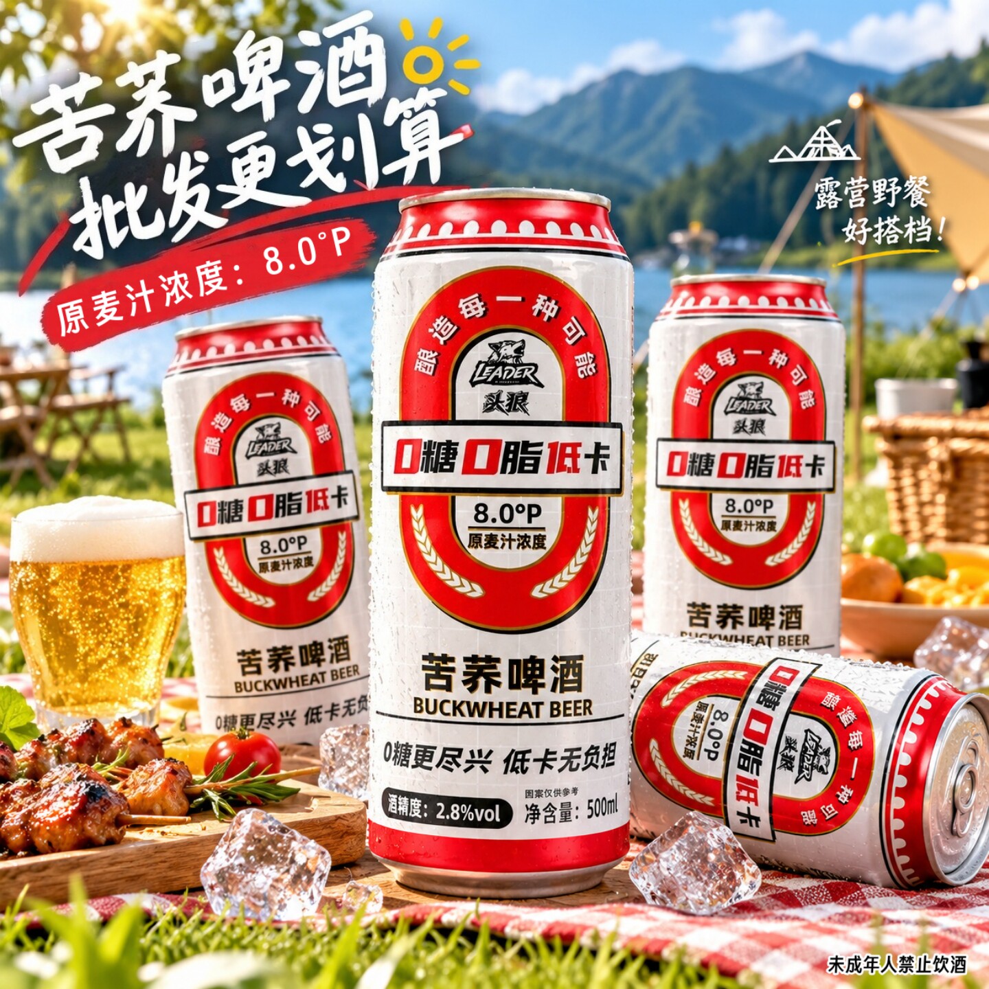 到手4罐8.0°P苦荞啤酒500ml/罐便携罐装酒水0脂低卡整箱囤货