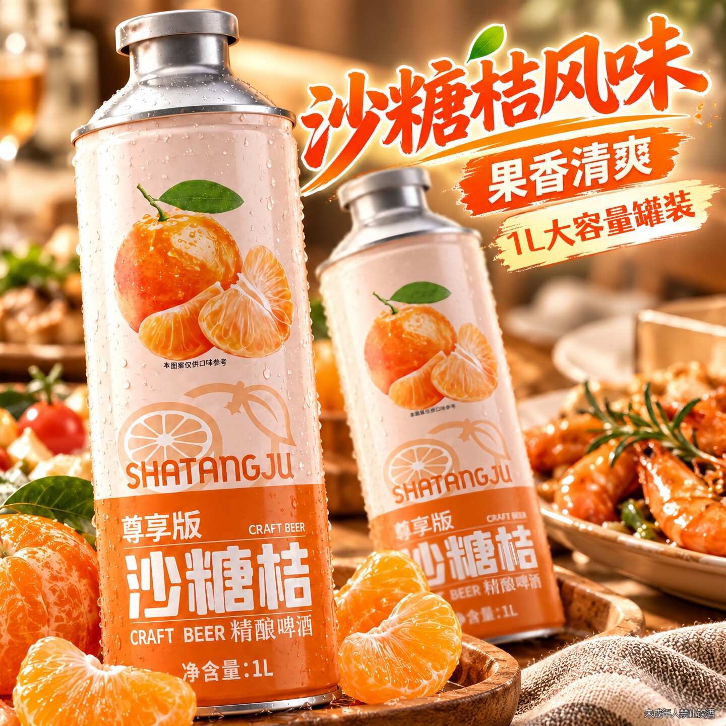 到手2大罐沙糖桔精酿啤酒1L/罐烧烤火锅搭档家庭常备果味啤酒
