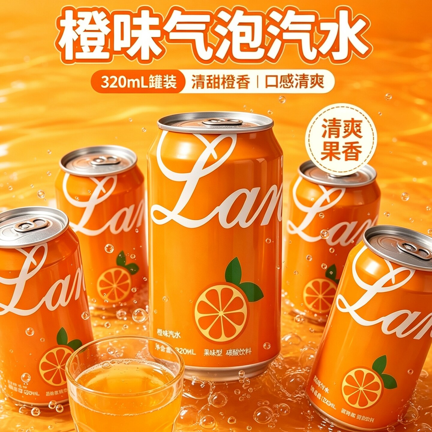 【整整12罐】橙味汽水320mL/罐易拉罐装饮料口感清爽批发囤货