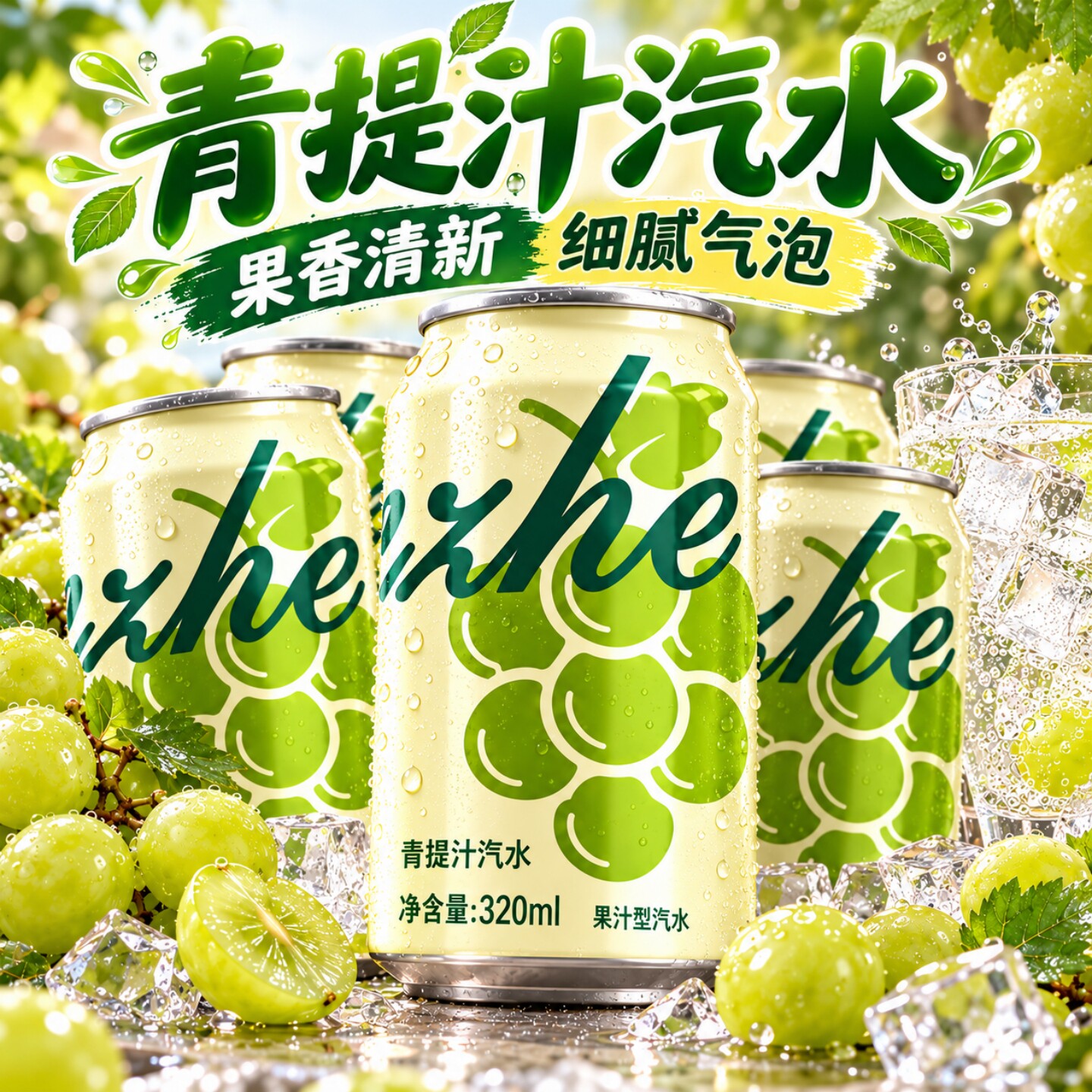 到手24罐】青提汁汽水320mL/罐宿舍办公室常备高颜值网红饮料