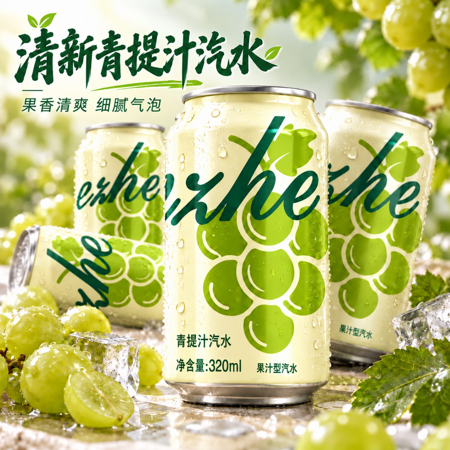 【破损包赔】青提味汽水320mL/罐宴席待客团建聚餐常备罐装饮品