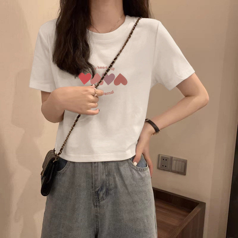 2026夏季新款纯棉短袖t恤女正肩显瘦小个子上衣圆领百搭打底衫