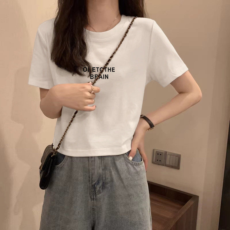 白色短袖t恤女纯棉内搭2026夏季新款设计感小众圆领正肩短款上衣