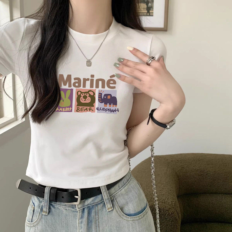 正肩圆领短袖t恤女2026新款夏季白色纯棉修身显瘦减龄洋气短上衣