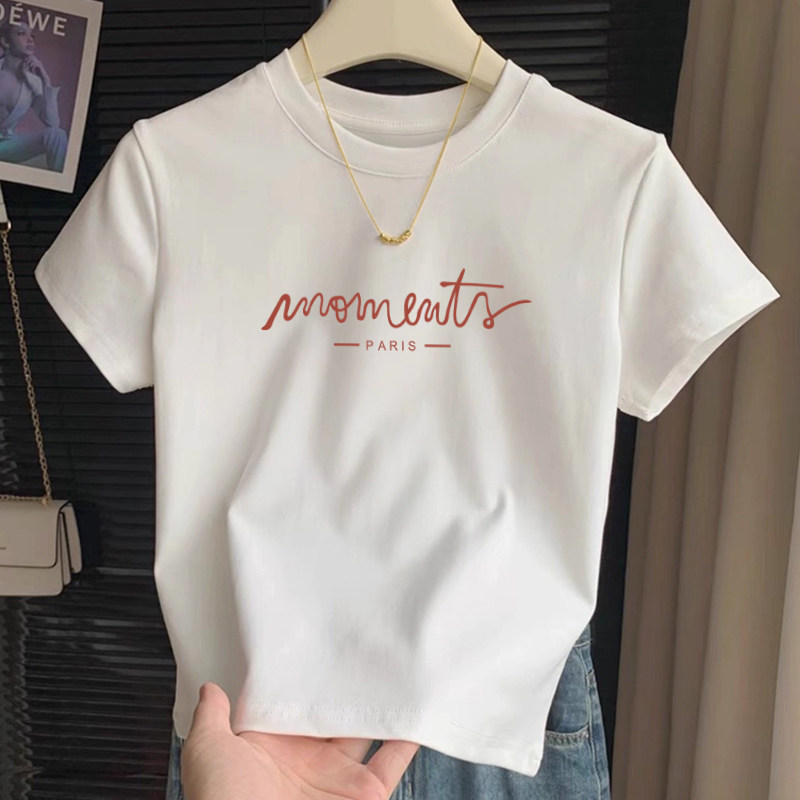 圆领正肩短袖t恤女2026夏季纯欲辣妹设计感短款体恤显瘦纯棉上衣