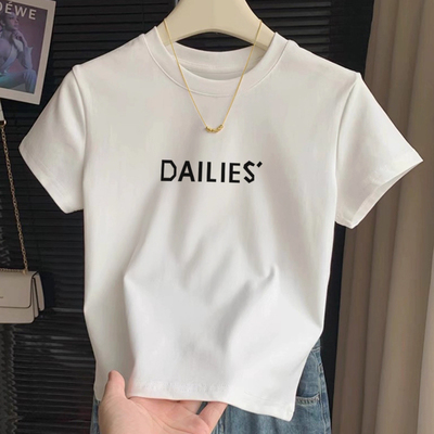 白色正肩短款韩系字母短袖T恤女