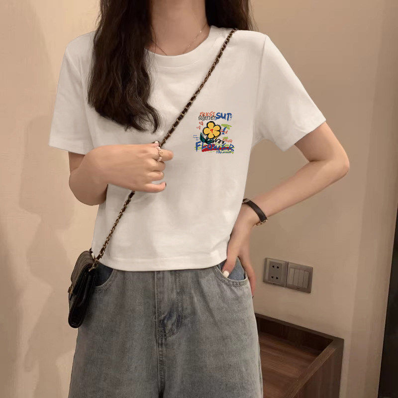 白色短袖t恤女2026新款夏季短款纯棉打底衫内搭半袖正肩显瘦上衣