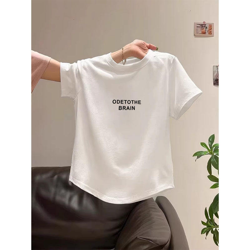 白色短袖t恤女夏季短款纯棉不规则下摆打底衫内搭正肩显瘦上衣服