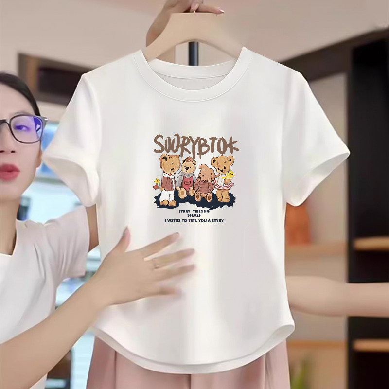 白色纯棉正肩短袖t恤女夏季2026新款短款不规则小众减龄印花上衣