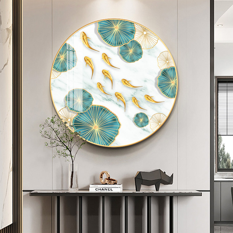 九鱼聚财图轻奢玄关装饰画圆形壁画走廊饭厅进门入户大气晶瓷挂画,家居饰品,现代装饰画,淘宝优惠券,粉丝福利购,淘宝优惠卷