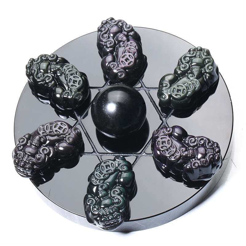 天然彩虹眼黑曜石三钱貔貅七星阵三钱皮丘家居摆件办公室饰品