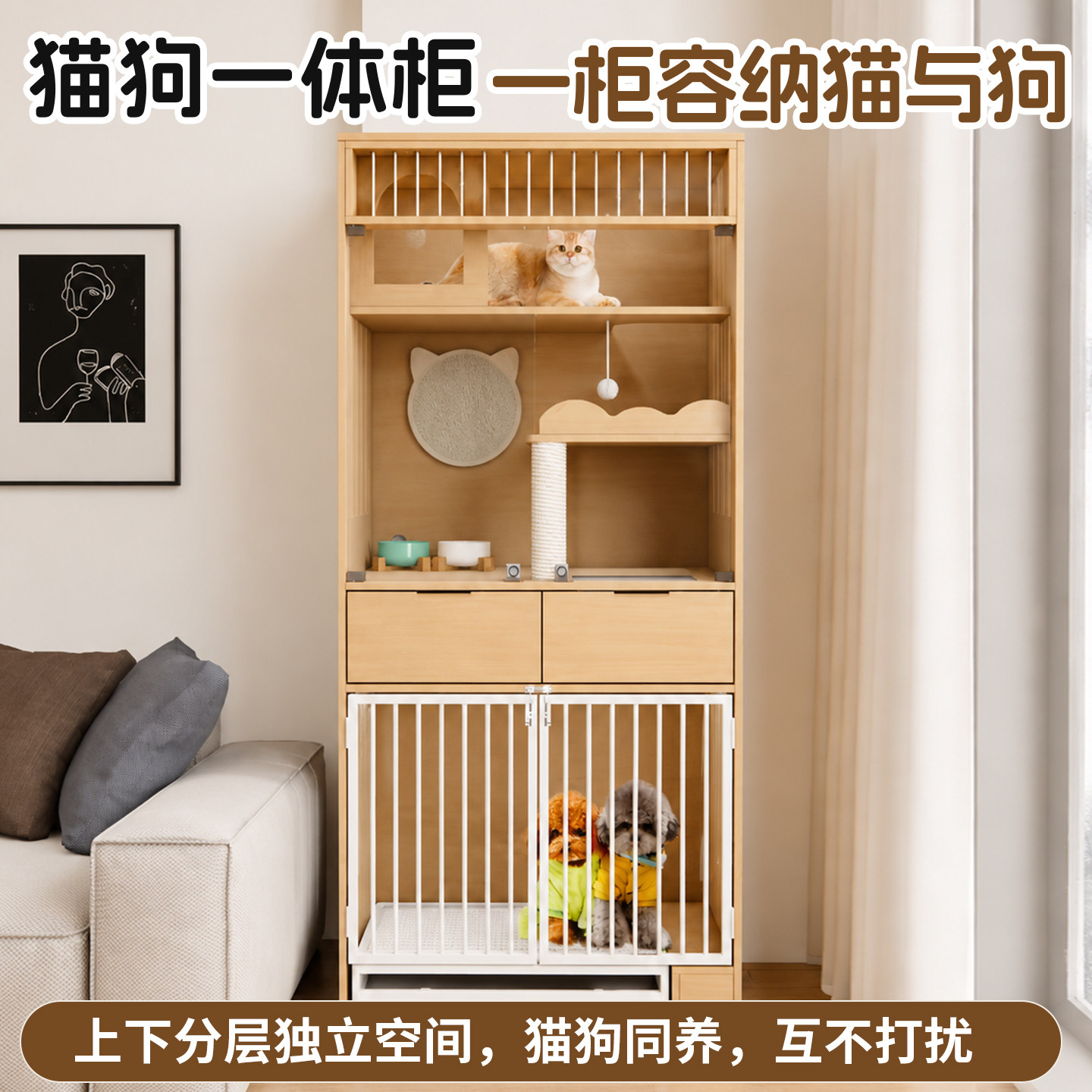 猫狗一体柜猫别墅宠物柜带抽屉图片