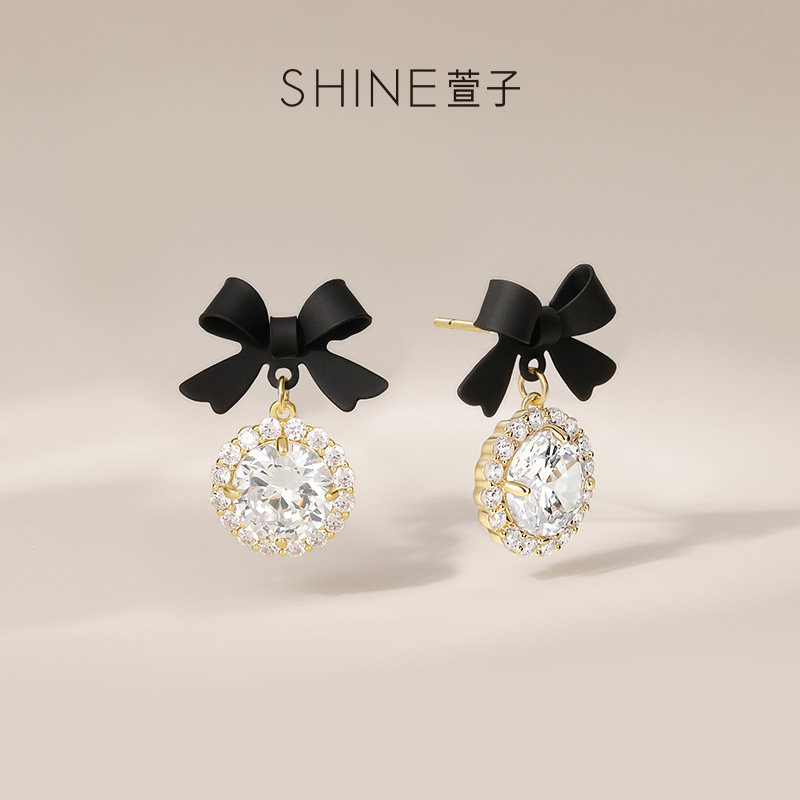 【官方正品】SHINE萱子饰品水钻耳环蝴蝶结设计耳坠耳饰新年配饰