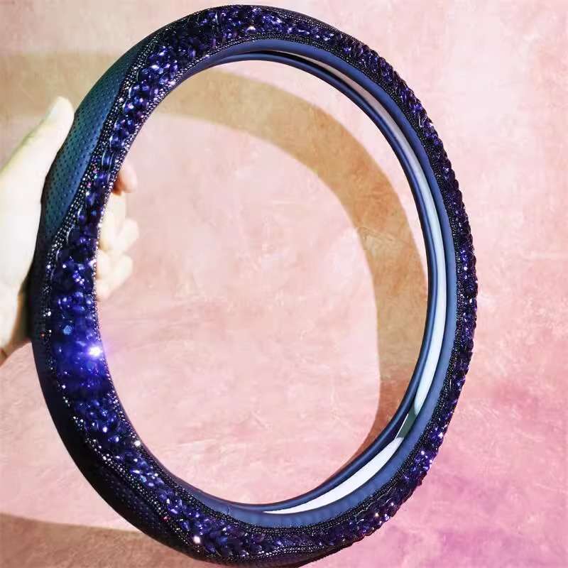 方向盘套汽车保护套潮流女神镶钻带钻皮革车把套男女汽车用品四季