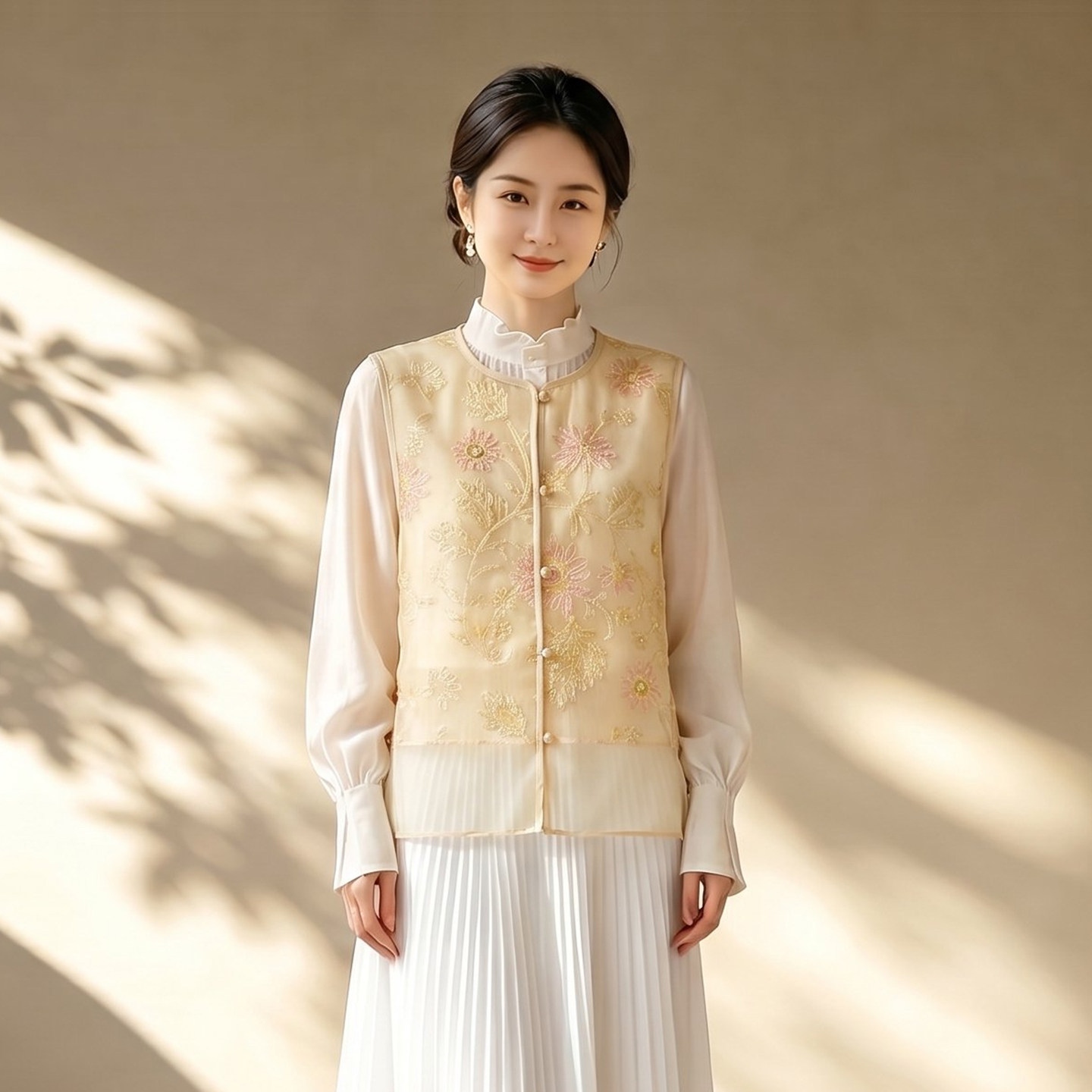 新中式重工珠片桑蚕丝马甲女2026夏季侧开叉国风背心叠穿真丝罩衫