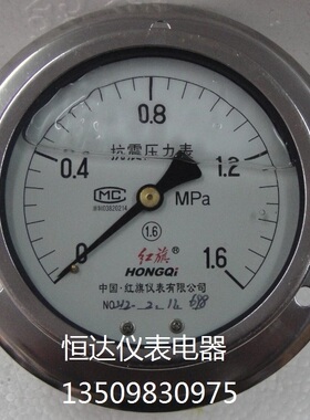 红旗轴向带边耐震压力表YN-100ZT 0-1.6MPA/40MPA油压表全规格