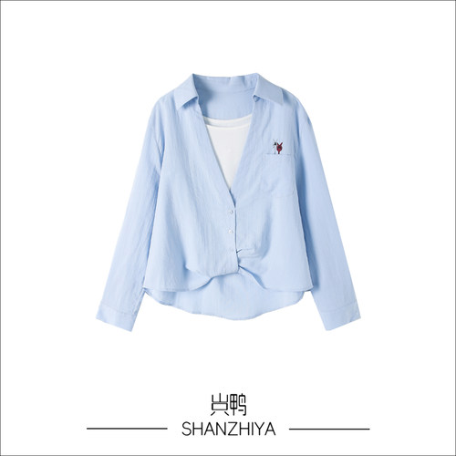 山只鸭/SZY 百搭通勤刺绣上衣衬衫