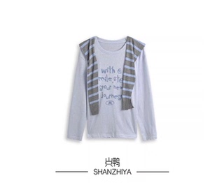 T恤上衣女 设计感披肩字母长袖 山只鸭 SZY