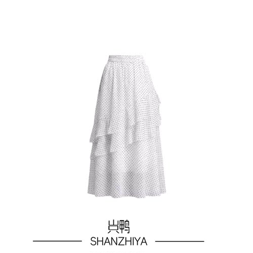 山只鸭/SZY  半身裙女高腰荷叶边设计感不规则显瘦A字蛋糕裙