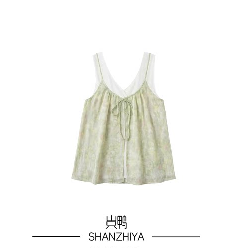山只鸭/SZY 碎花吊带假两件背心女夏季轻薄系带显瘦