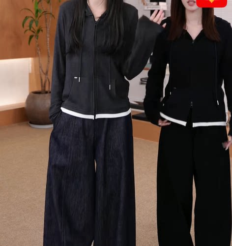 山只鸭/SZY 休闲运动抽绳连帽双开头拉链修身上衣26秋季女装