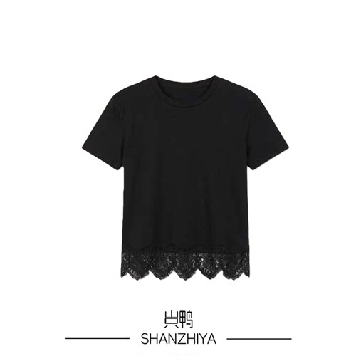 山只鸭/SZY 2026年夏季新款黑色蕾丝拼接连衣裙女装显瘦高级