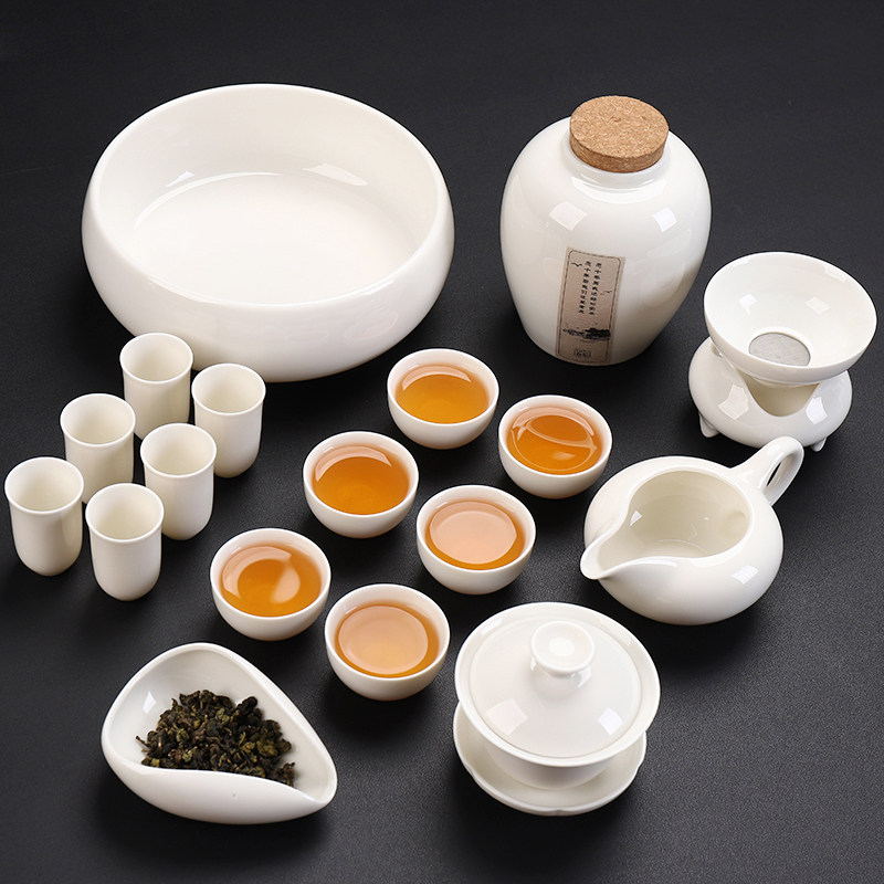 白瓷功夫茶具套组整套家用小套德化陶瓷闻香杯套装茶艺培训表演用