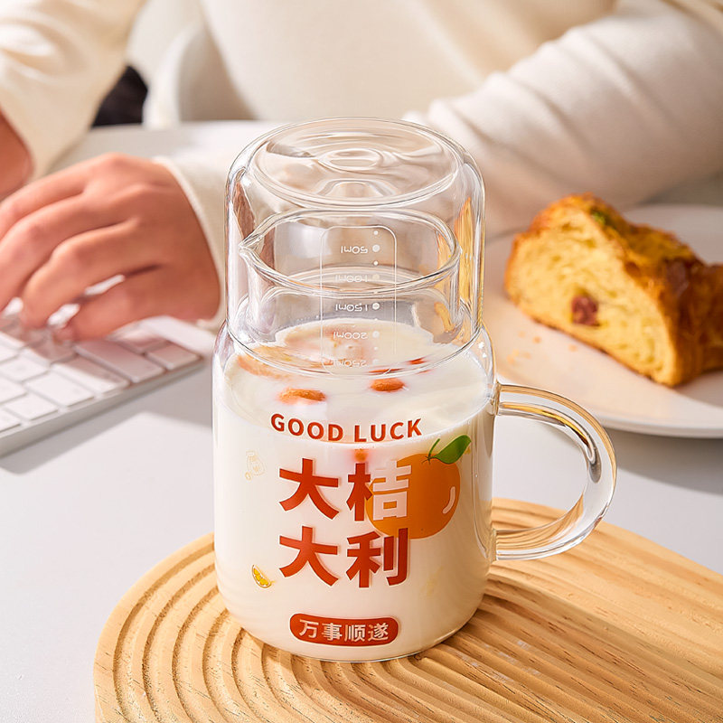 高硼硅玻璃杯刻度牛奶杯微波炉专用热奶杯可加热燕麦早餐杯豆浆杯