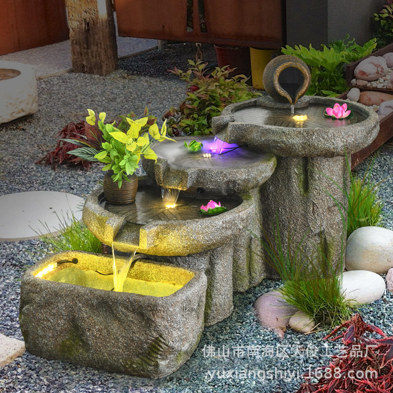 仿古磨盘流水喷泉摆件花园装饰摆件假山喷泉鱼池水景喷泉工艺礼品