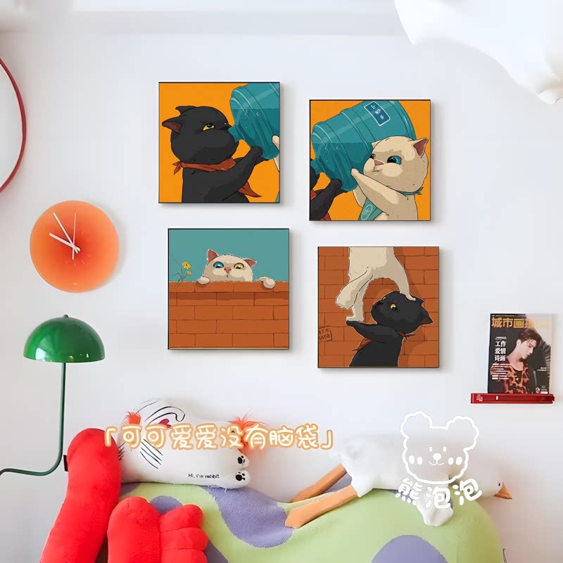 情侣头像卡通可爱猫咪客厅沙发背景墙装饰画玄关卧室儿童房挂画