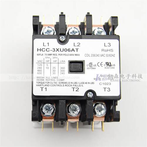 208V/240V 60A HCC-3XU06AT锅炉空调取暖通设备UL三相交流接触器