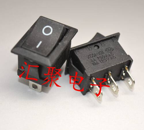 船型开关 翘板电源开关KCD1-101黑色3脚2档6A/250V