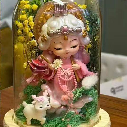 正版福福贴贴妈祖神像及多种手办自带花饰玻璃阵列罩【内有配饰】