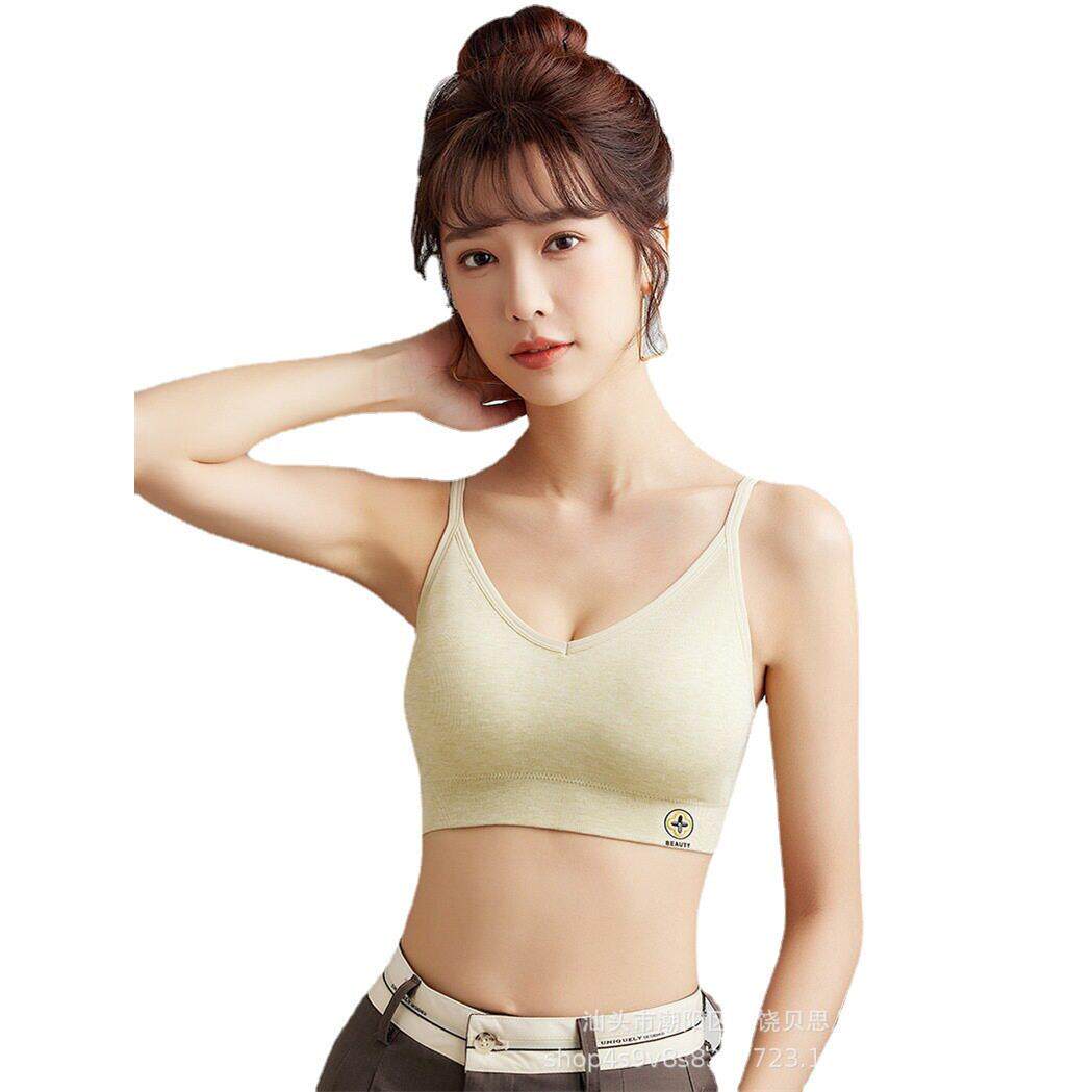 新品无缝美背少女背心一体式固定乳胶杯垫细带彩棉百搭裹胸