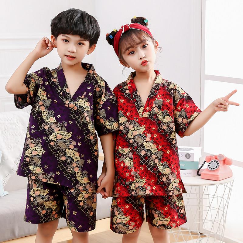 儿童汗蒸服女孩洋派可爱男童浴服亲子装洗浴温泉大童高档丝绵睡衣