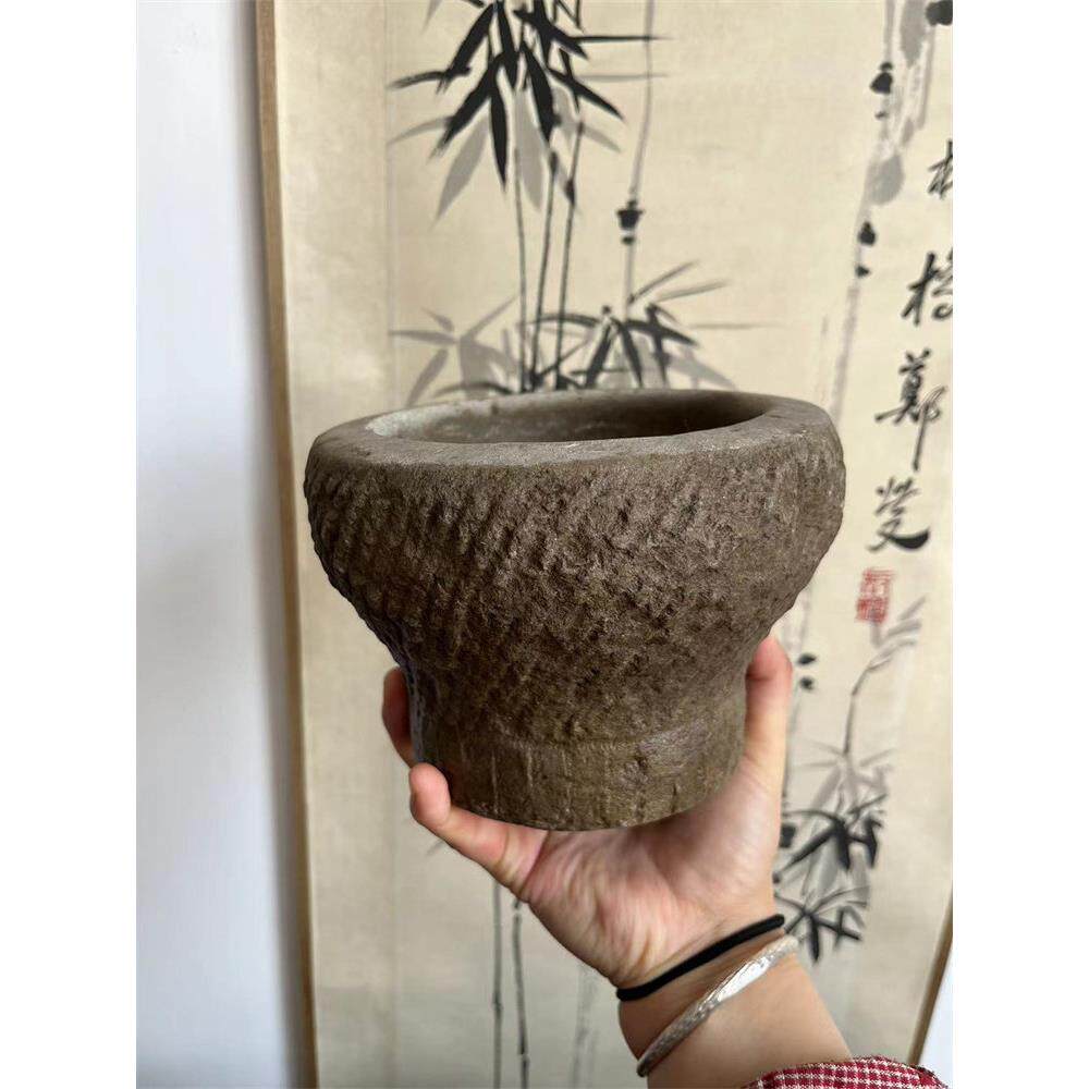 怀旧的旧物品青石石砂浆古董石雕大蒜砂浆花盆烟灰缸民宿覆古风格