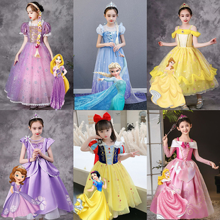 夏季迪士尼女童白雪公主裙儿童长发艾莎六一儿童cos角色扮演服装