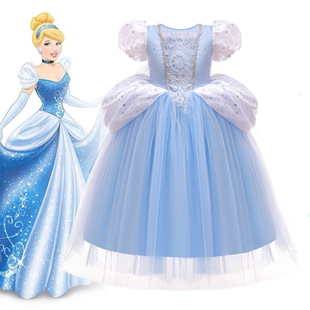 迪士尼在逃女童灰姑娘公主裙辛德瑞拉六一儿童高端生日洋气礼服裙