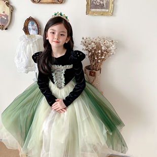 安娜公主裙女童秋冬新款圣诞节高端儿童网纱连衣裙气质生日礼服裙