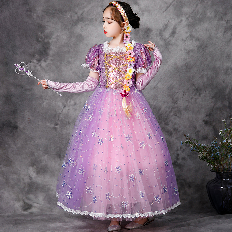 冰雪奇缘女童长发公主裙乐佩苏菲亚儿童六一生日礼服裙迪士尼正版